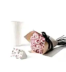 The Glazed Vase and Roses Set - 20 Stems of Pink Sweet Avalanche Roses and Glazed White Fluted Vase, with a Rose card