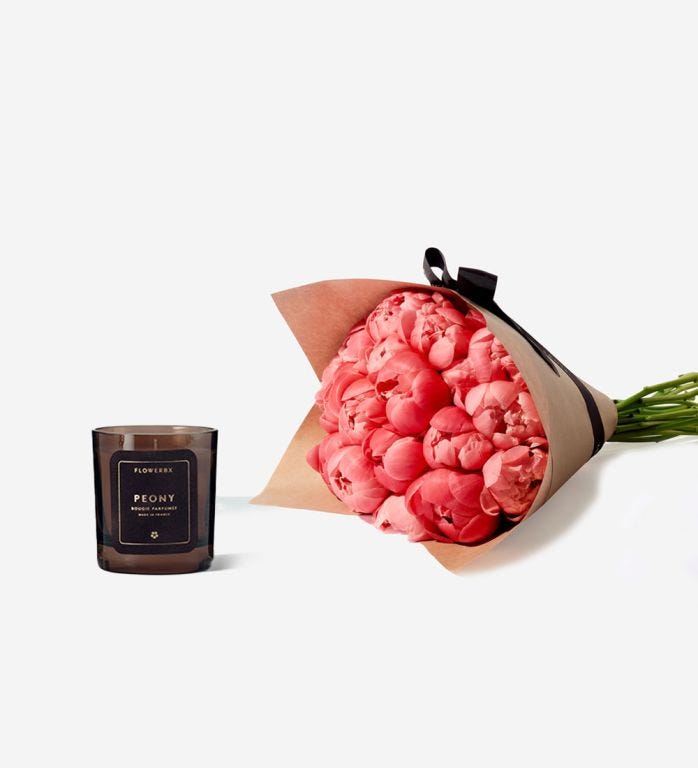 10 Stems of Flamingo Peony with our Peony Scented Candle