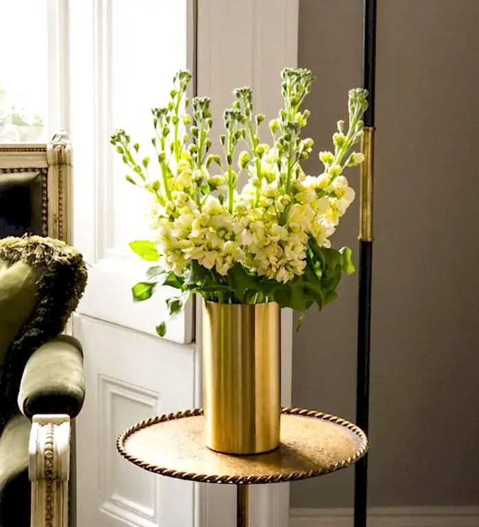 10 Stems of Pale Canary Stock in a Short Wickstead Vase