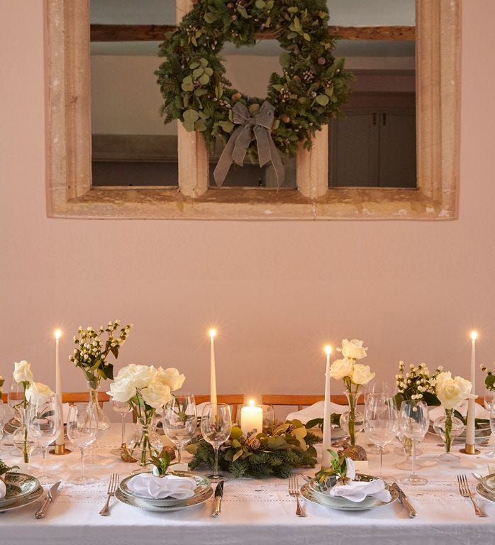 Winter White Wreath with Sage Ribbon