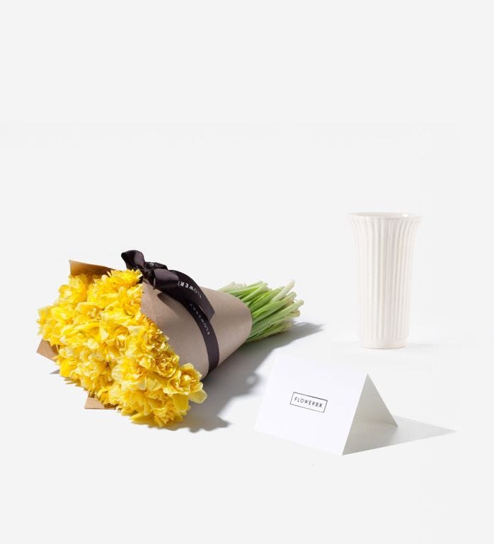 Daffodil Vase Set - 50 Sunshine Daffodils with a Glazed White Vase