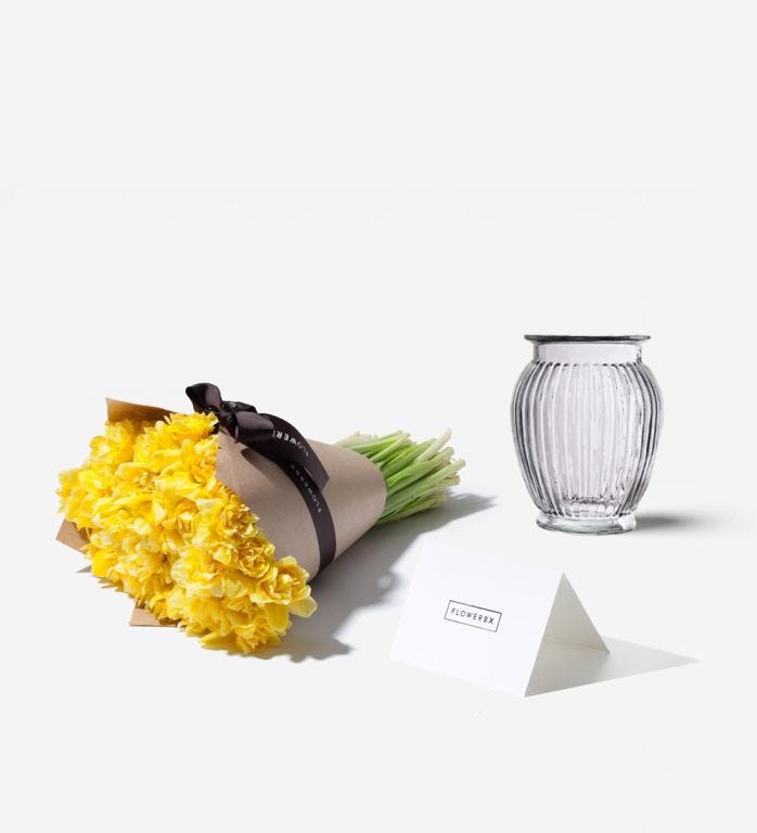 Daffodil Vase Set - 50 Sunshine Daffodils with a Royal Windsor Vase