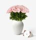 Medium Mayfair Rose Vase Set - Pink Sweet Avalanche Roses & Medium Mayfair Vase in Blanc, with an 'I Love You' card