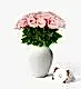 Medium Mayfair Rose Vase Set - Pink Sweet Avalanche Roses & Medium Mayfair Vase in Blanc, with an 'I Love You' card