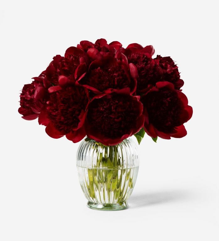 Peonies in a glass vase