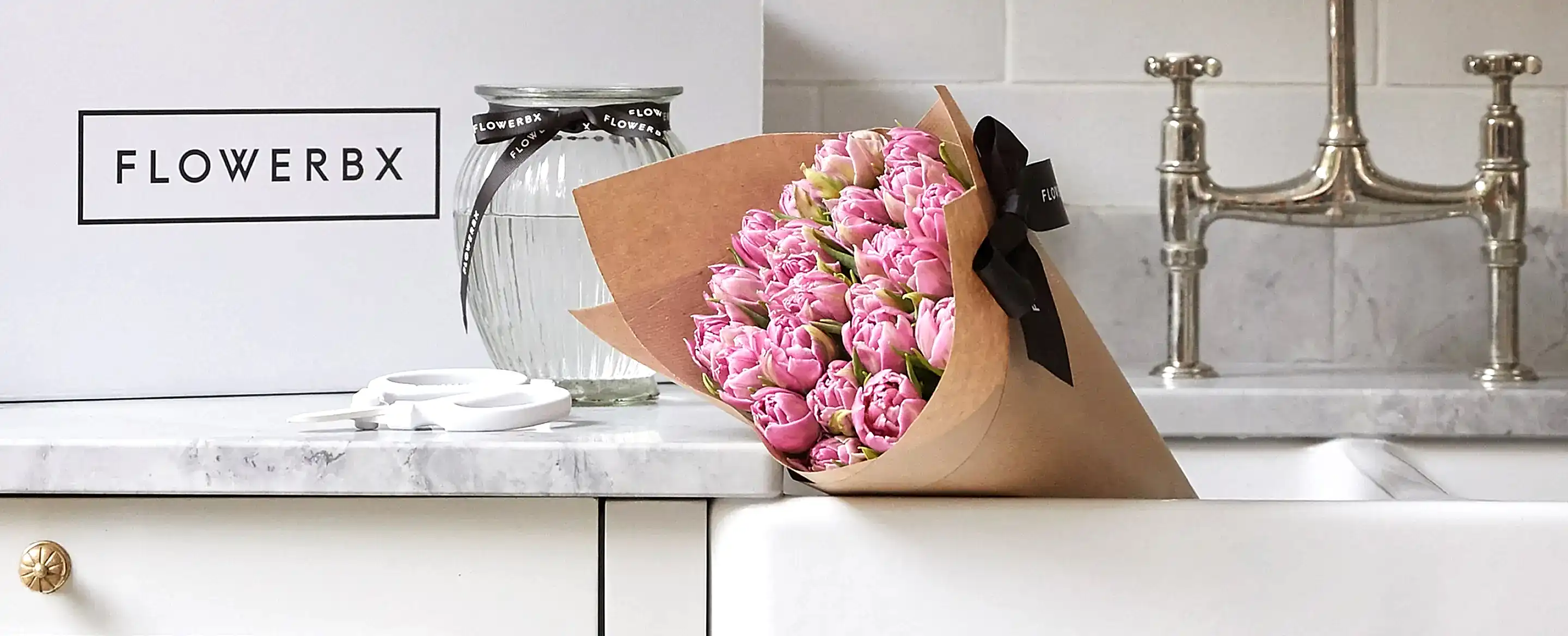 tulip bouquet in a kitchen